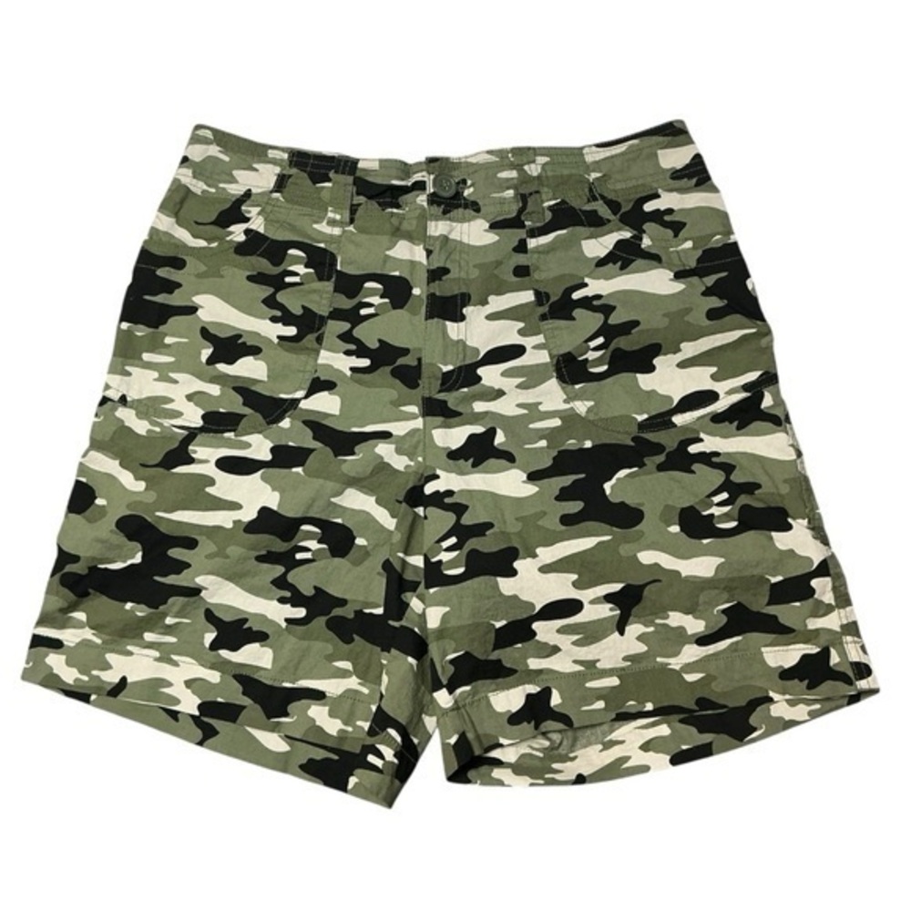 Mix & Co Camouflage Shorts Adjustable Length Roll Side Tab Olive Black Size 1X‎